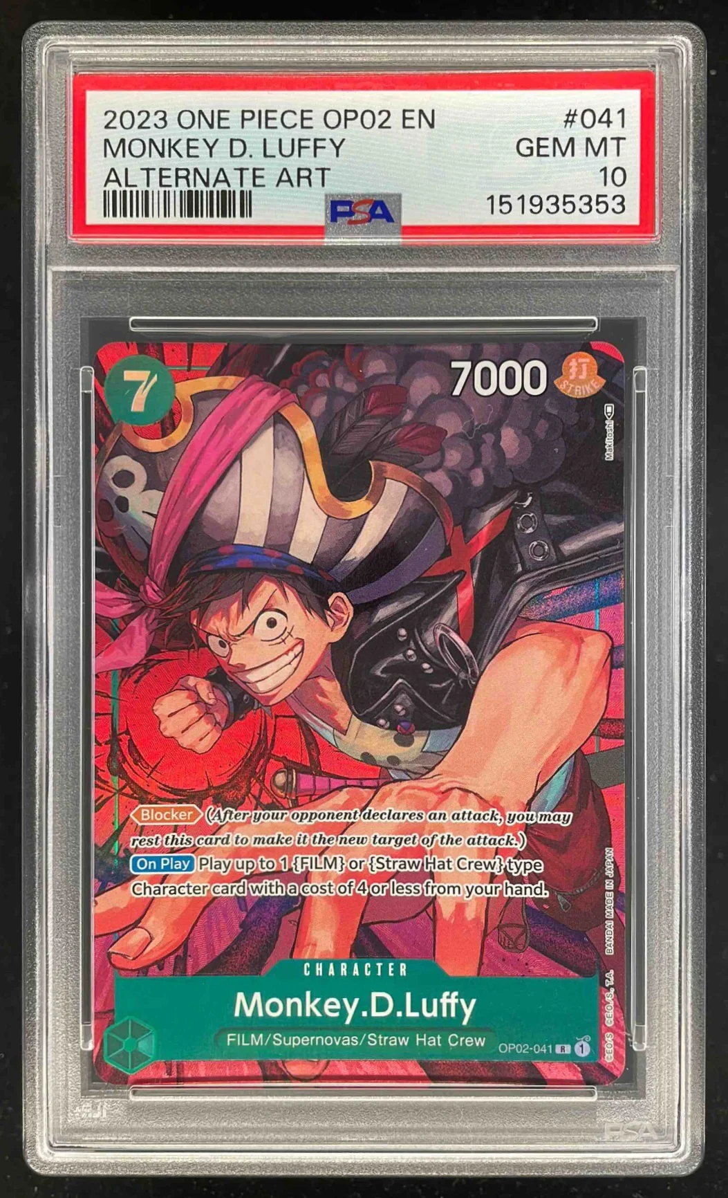 2023 One Piece OP02 EN #041 Monkey D Luffy Alternate Art PSA 10