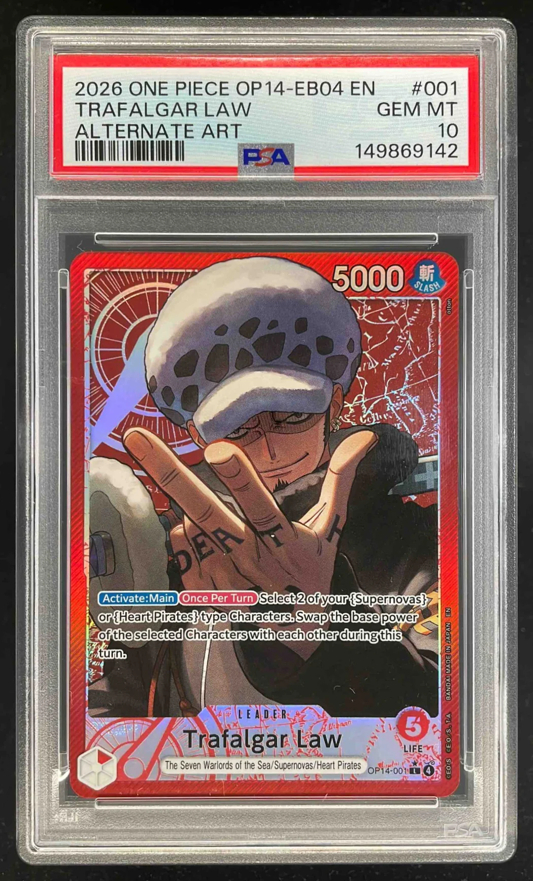 2026 One Piece OP14 EB04 EN #001 Trafalgar Law Alternate Art PSA 10