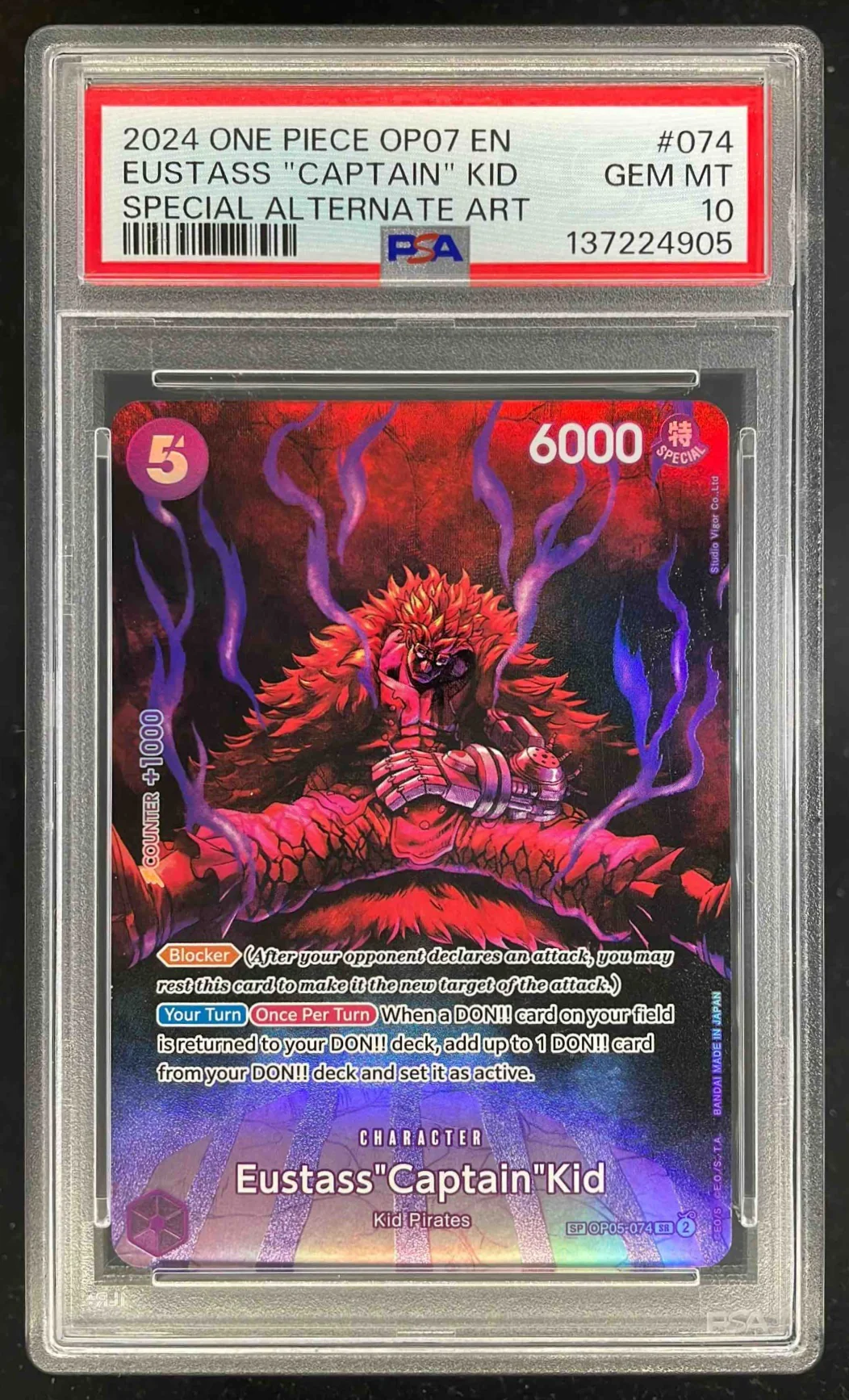 2024 One Piece OP07 EN #074 Eustass Captain Kid Special Alternate Art PSA 10