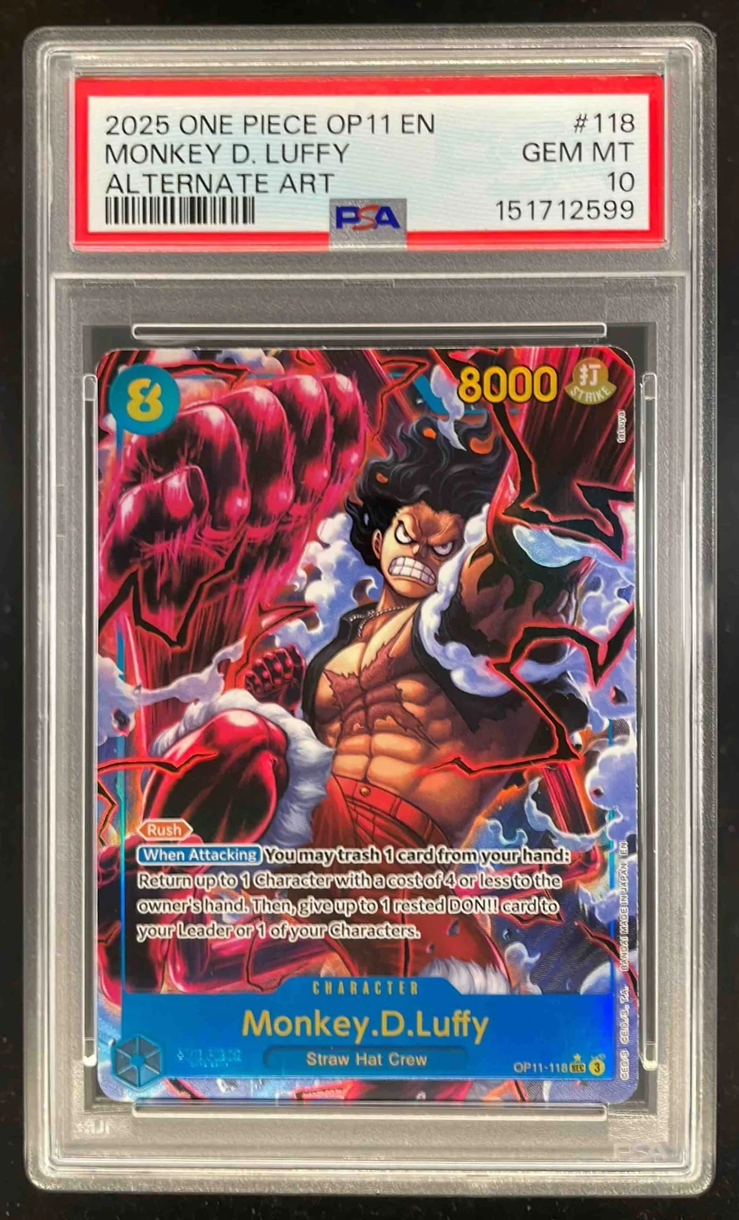2025 One Piece OP11 EN #118 Monkey D Luffy Alternate Art PSA 10