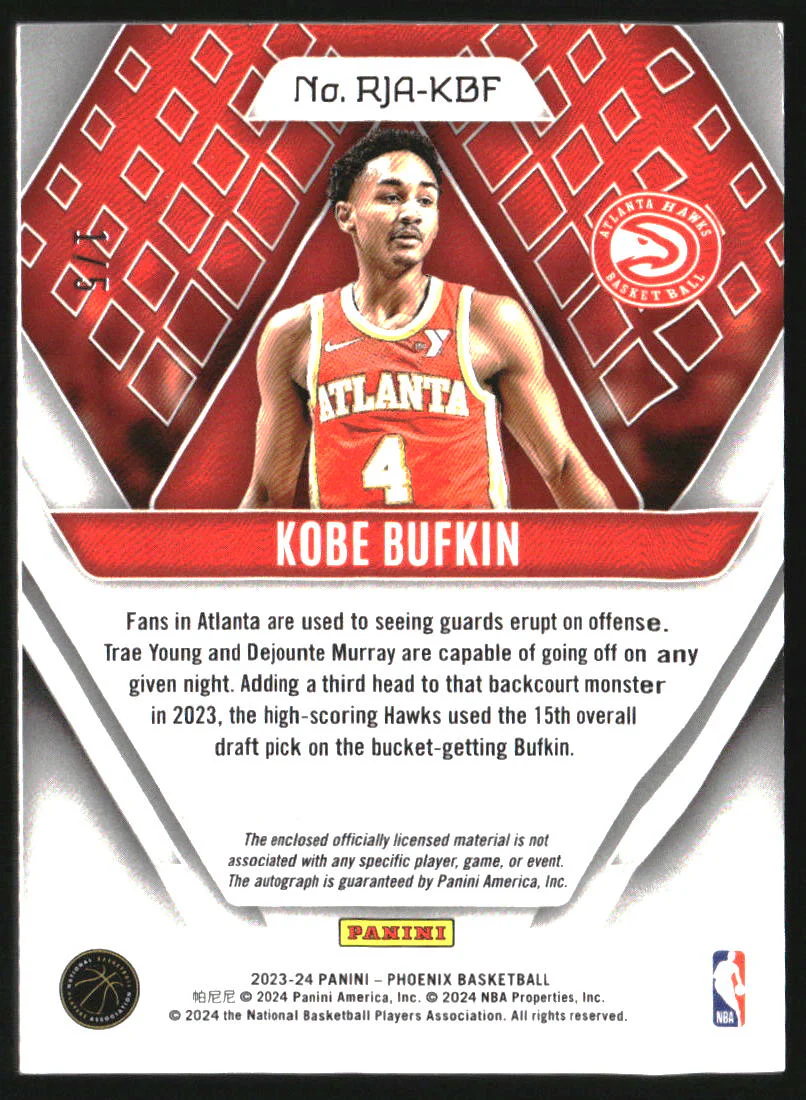 2023-24 Panini Phoenix Rookie Jersey Autograph Green Kobe Bufkin RC Auto /5 - Image 2