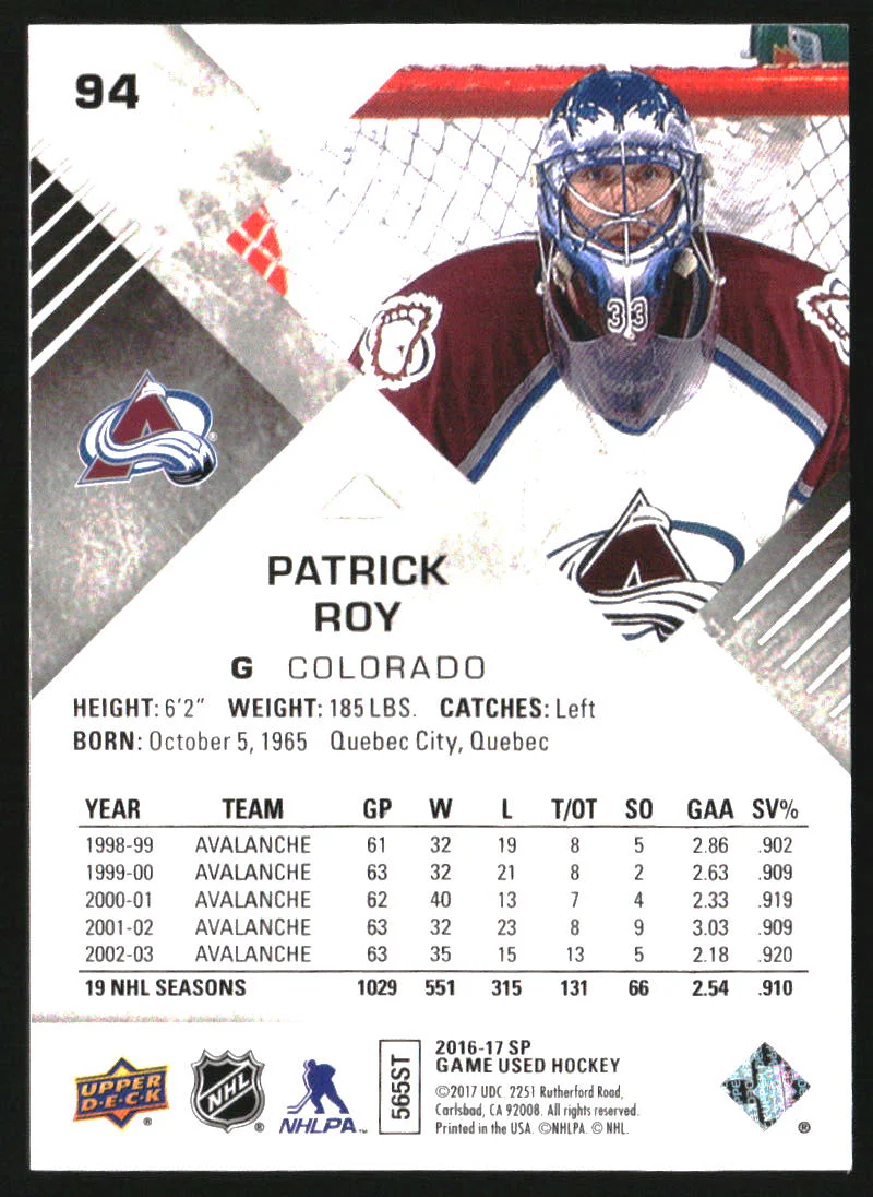 2016-17 SP Game Used #94 Patrick Roy /33 - Image 2