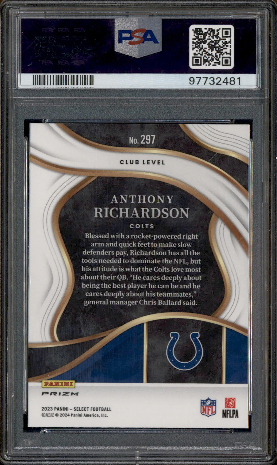 2023 Select Silver Prizm #297 Anthony Richardson RC Rookie PSA 9 - Image 2