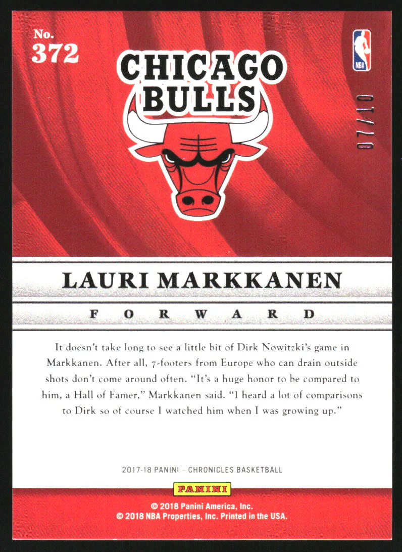 2017-18 Panini Brilliance Artist Proofs #372 Lauri Markkanen RC Rookie /10 - Image 2