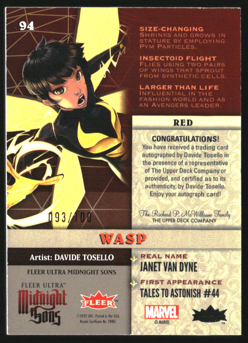 2022 Fleer Ultra Midnight Sons Red #94 Wasp /100 - Image 2