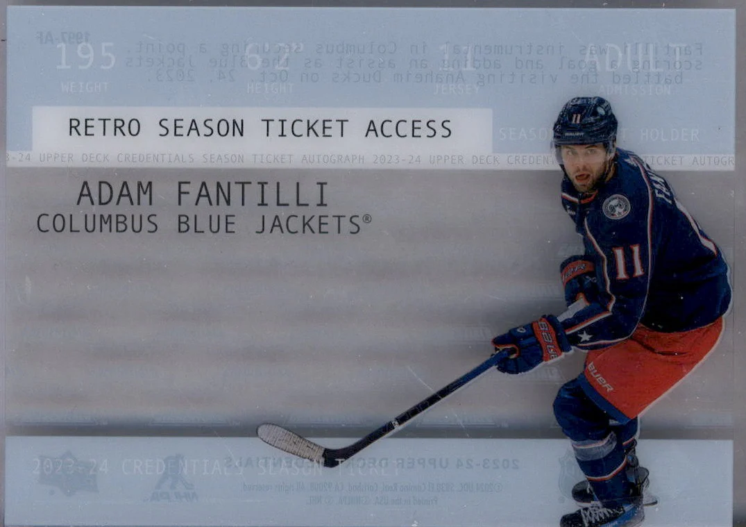 2023 Upper Deck Credentials '97 Season Ticket Acetate Rookies Adam Fantilli RC