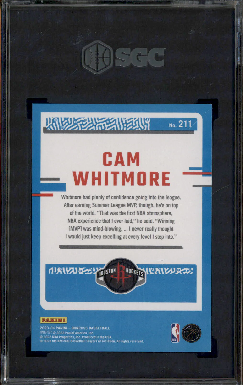 2023 Donruss Choice Blue #211 Cam Whitmore RC Rookie /49 SGC 10 - Image 2