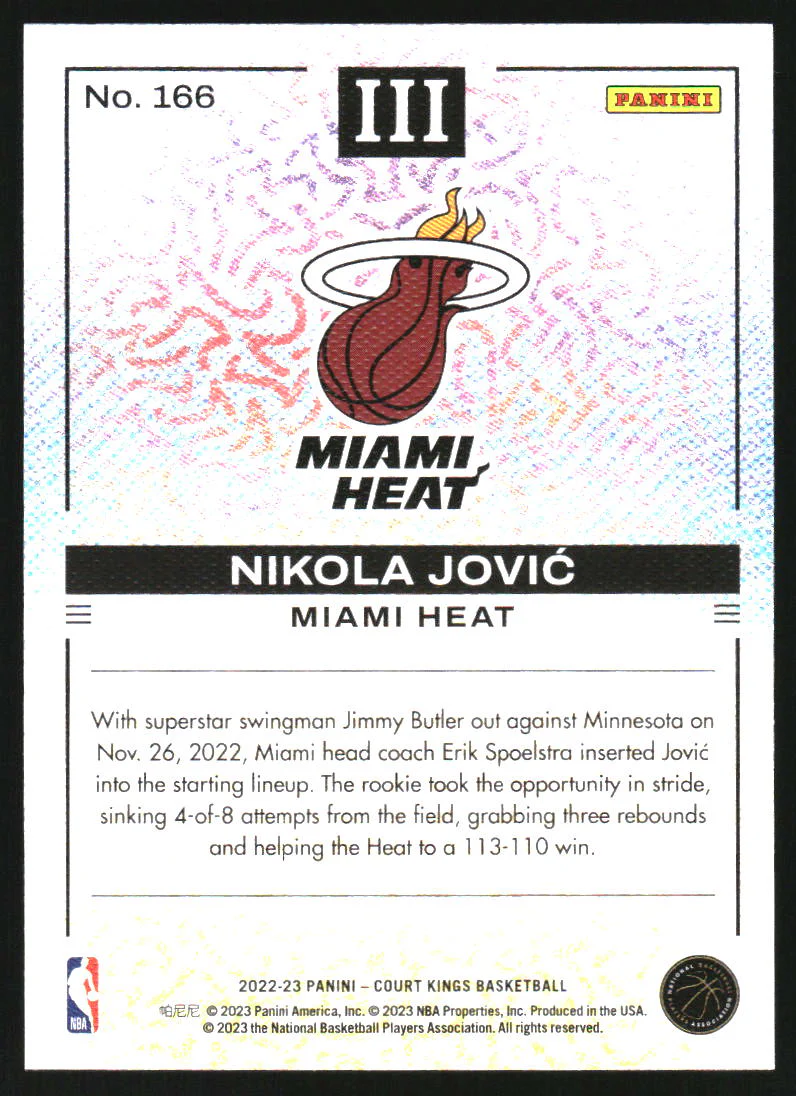 2022-23 Court Kings #166 Nikola Jovic RC Rookie - Image 2