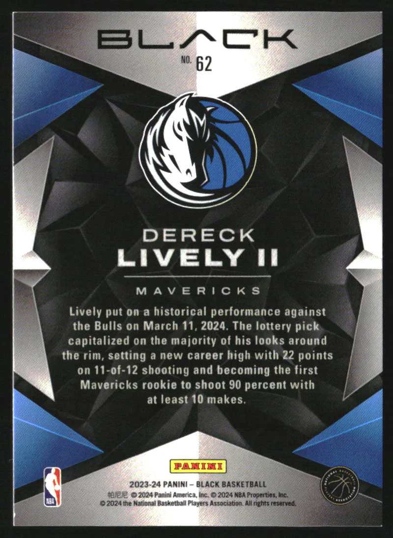 2023-24 Panini Black Ruby FOTL #62 Dereck Lively II RC Rookie /15 - Image 2