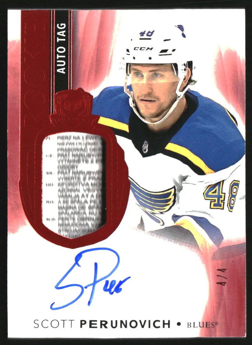 2021-22 The Cup Red #191 Scott Perunovich Rookie Autograph Tag RC Auto /4