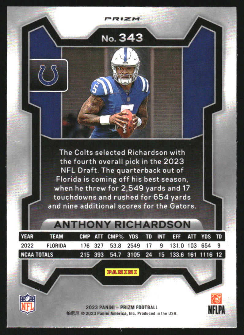 2023 Panini Prizm Prizms Pink #343 Anthony Richardson RC Rookie - Image 2