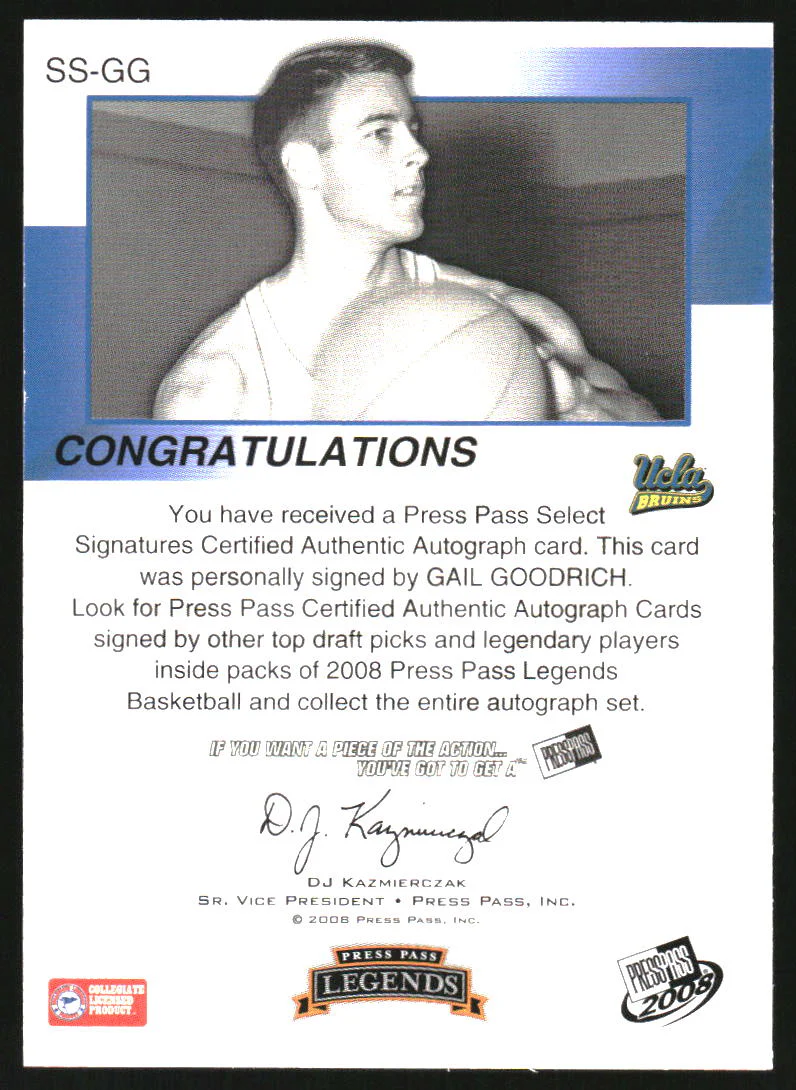 2008-09 Press Pass Legends Select Signatures #GG Gail Goodrich Autograph Auto - Image 2