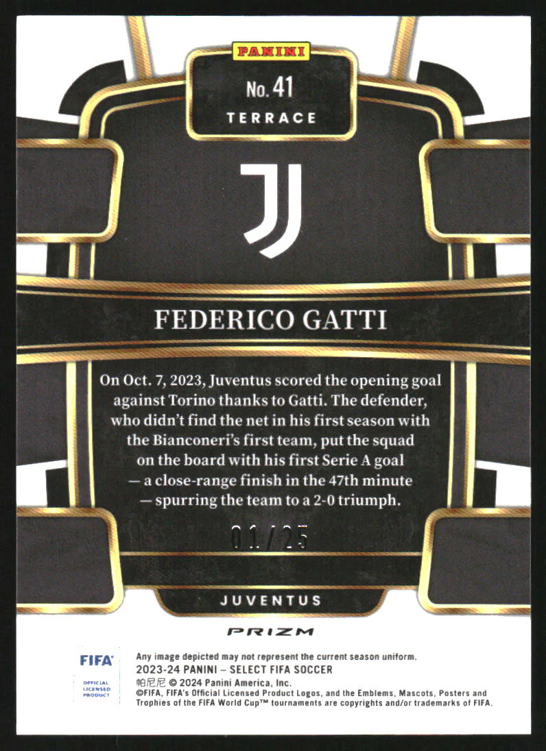 2023-24 Select FIFA Zebra #41 Federico Gatti RC Rookie /25 - Image 2