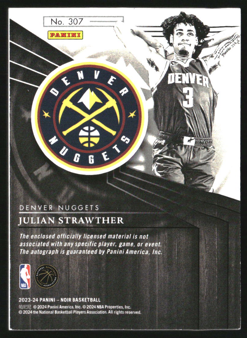 2023-24 Panini Noir #307 Julian Strawther RC Jersey Auto /99 - Image 2