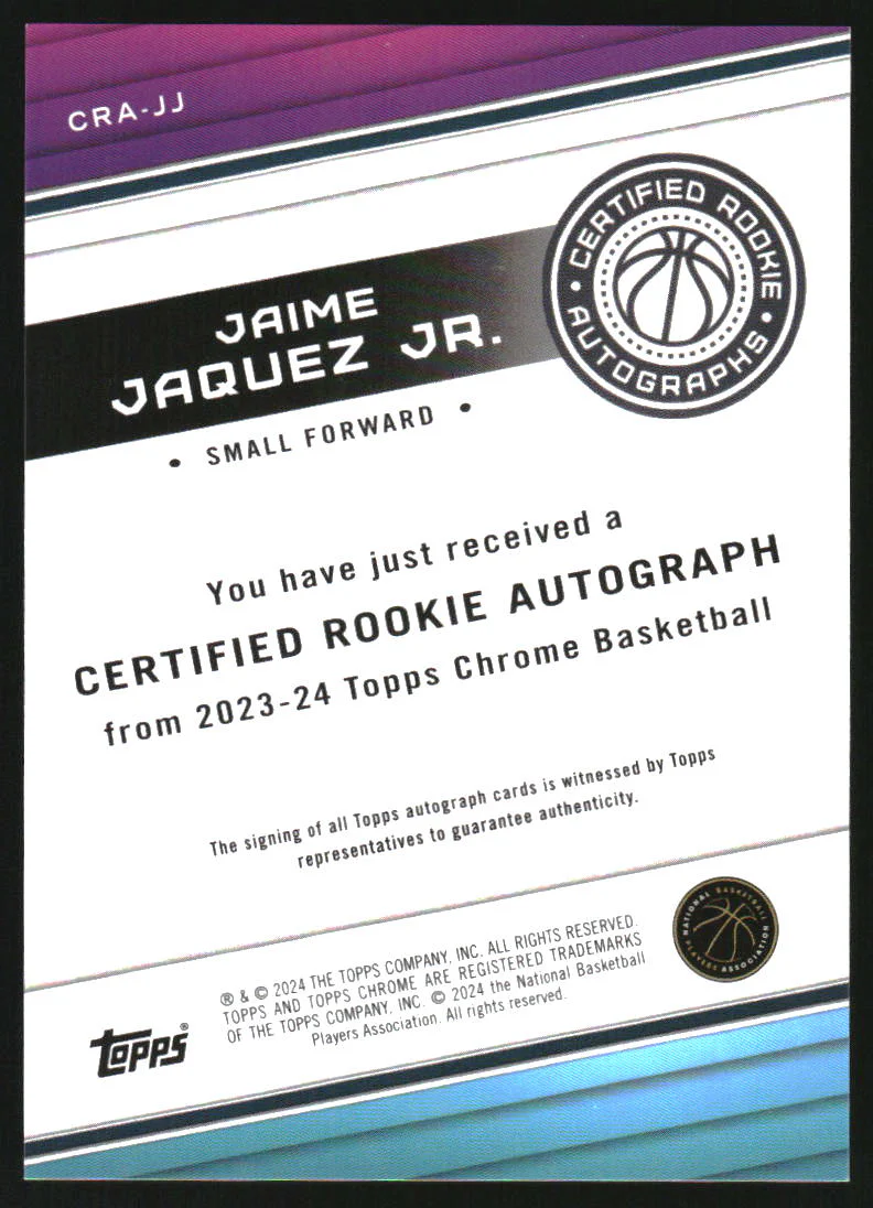 2023 Topps Chrome Sapphire Rookie Auto Orange Refractors Jaime Jaquez Jr. RC /25 - Image 2