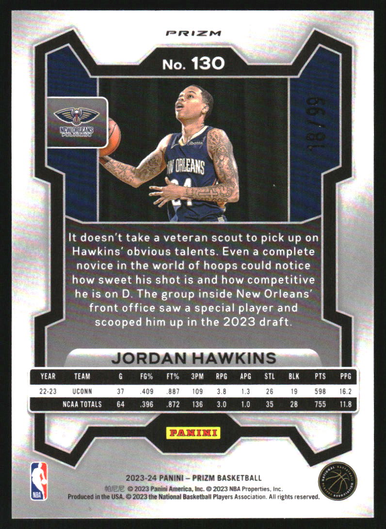 2023-24 Panini Prizm Prizms Purple #130 Jordan Hawkins RC Rookie /99 - Image 2