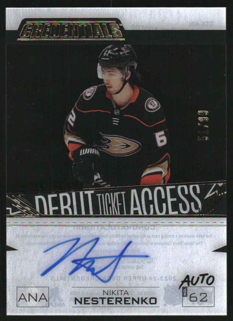 2023-24 UD Credentials Debut Ticket Access Acetate Auto Nikita Nesterenko /99