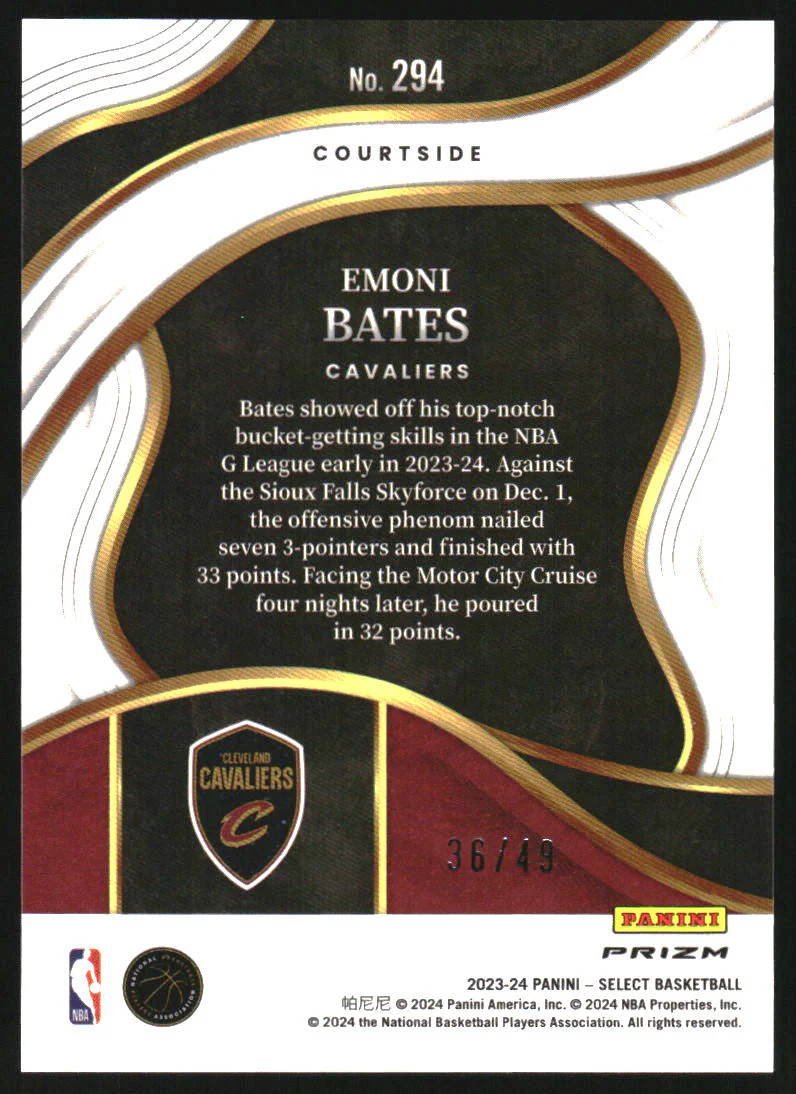 2023-24 Select Prizms Red Disco #294 Emoni Bates RC Rookie /49 - Image 2