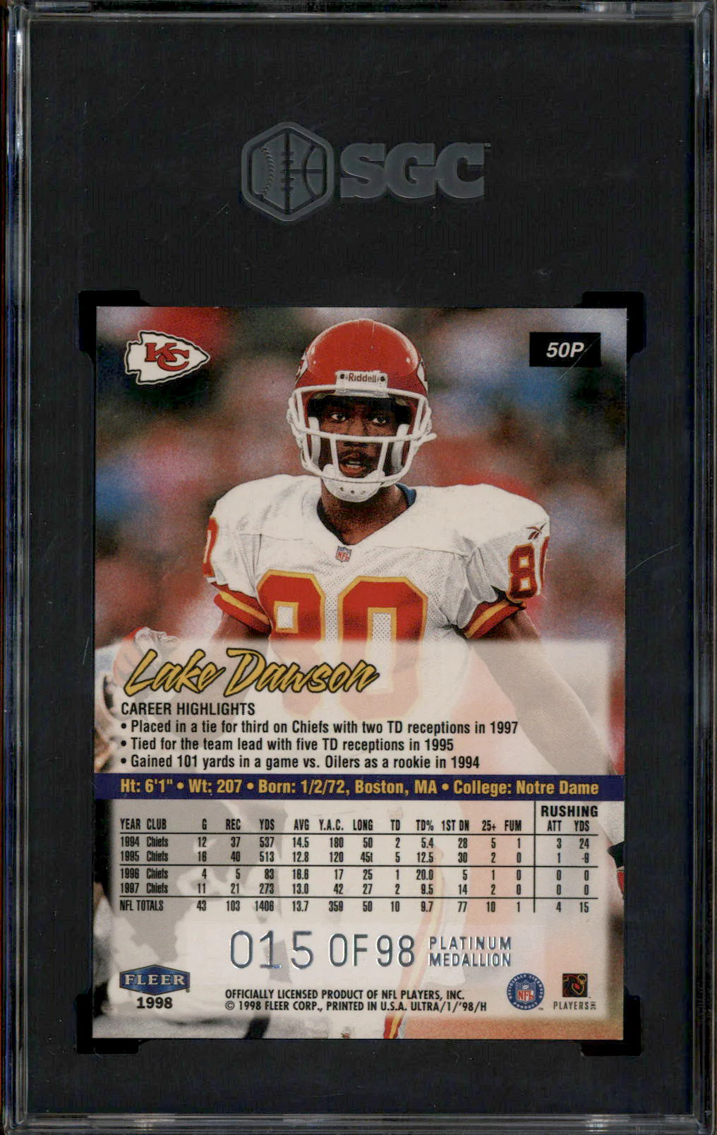 1998 Fleer Ultra Platinum Medallion #50P Lake Dawson /98 SGC 8.5 - Image 2