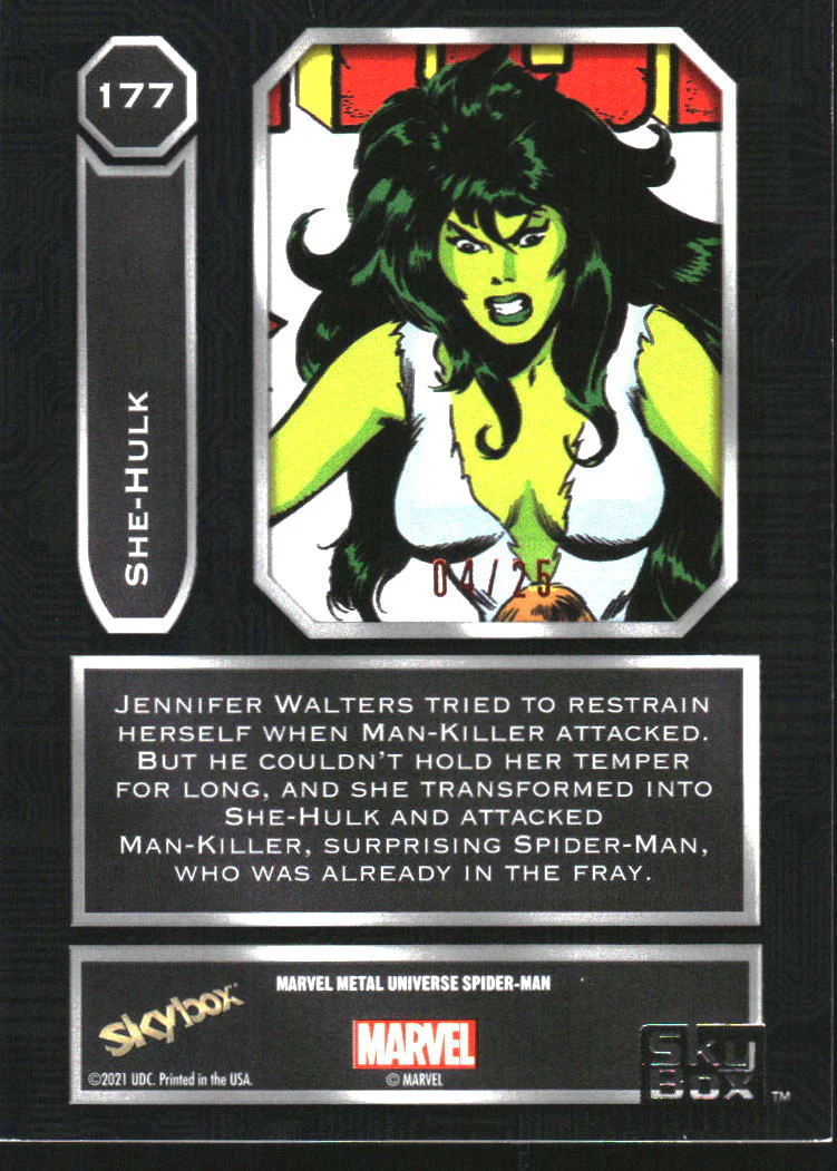 2022 SkyBox Marvel Metal Universe Spider-Man Light FX Orange #177 She-Hulk /25 - Image 2