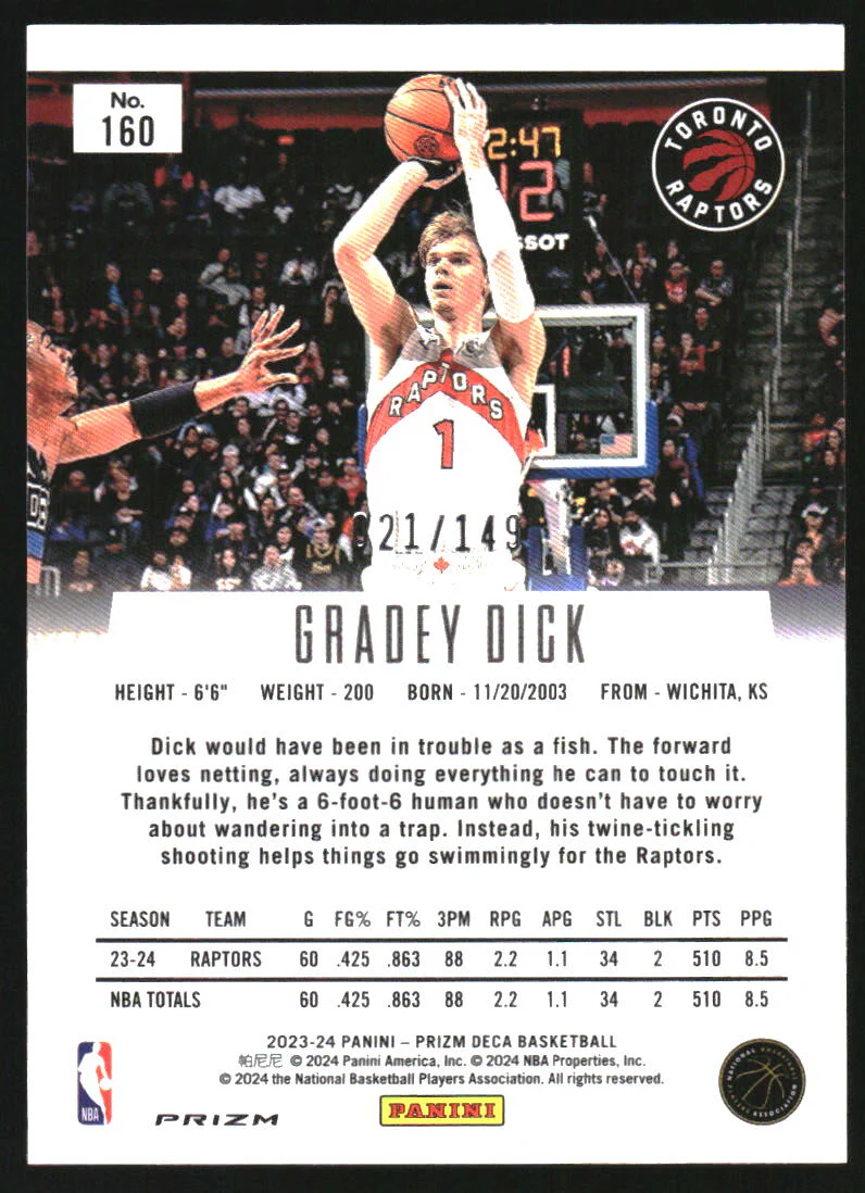 2023-24 Panini Prizm Deca Prizms Blue #160 Gradey Dick RC Rookie /149 - Image 2
