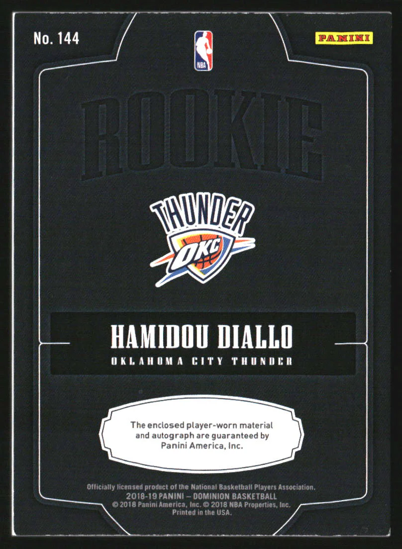 2018-19 Panini Dominion Gold #144 Hamidou Diallo RC Jersey Auto /10 - Image 2