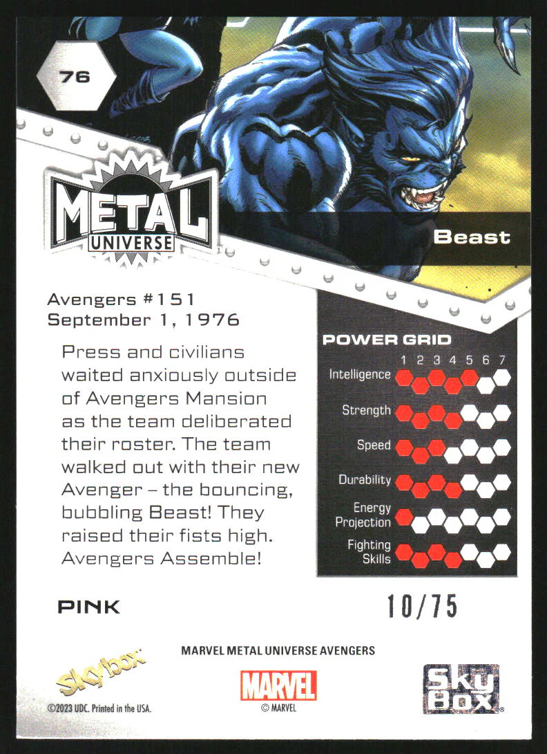 2024 SkyBox Marvel Metal Universe Avengers Pink FX #76 Beast /75 - Image 2
