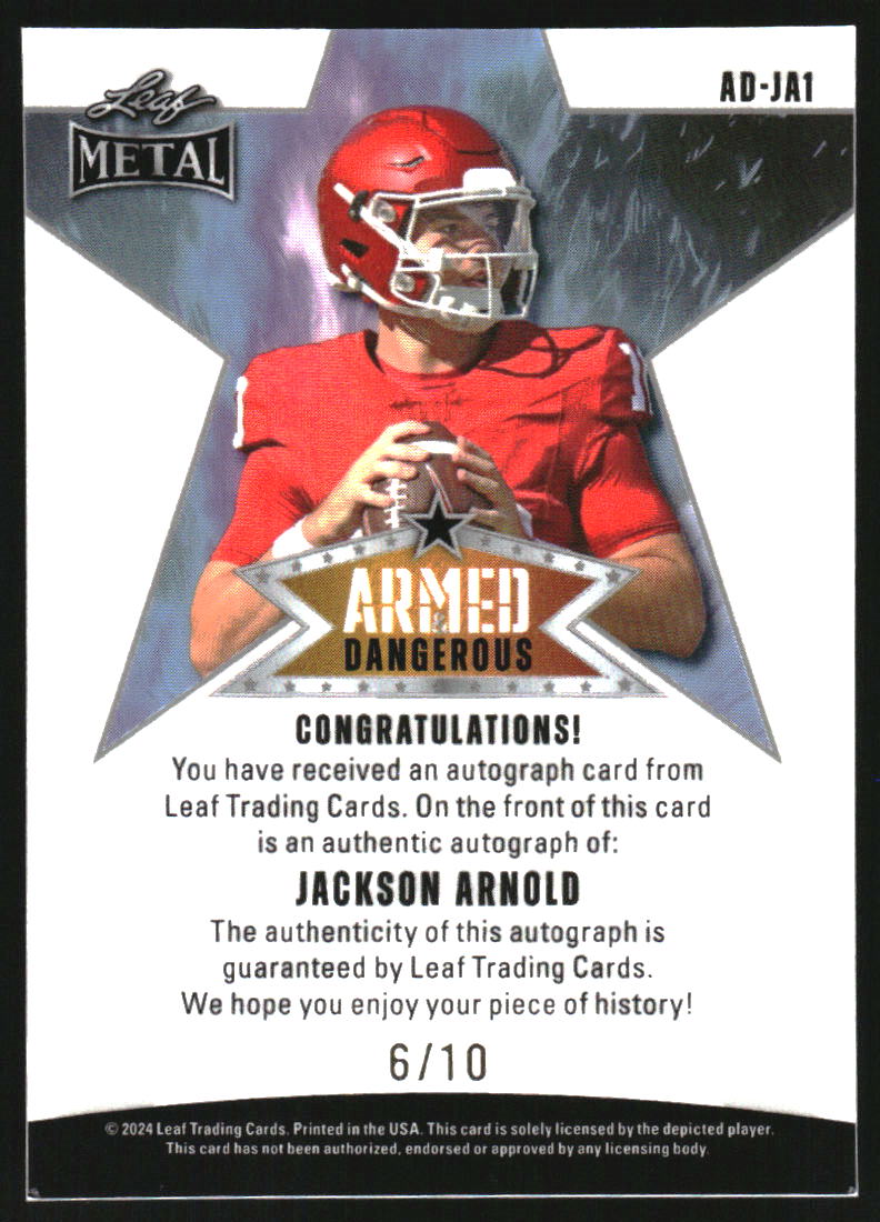 2024 Leaf Metal Armed Dangerous Silver Autograph Jackson Arnold Auto /10 - Image 2