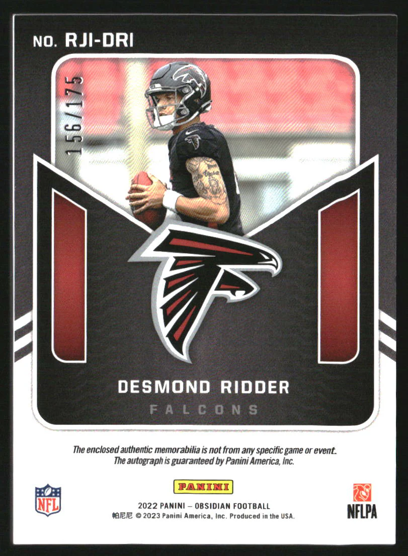 2022 Panini Obsidian Rookie Jersey Ink Desmond Ridder RC Auto /175 - Image 2