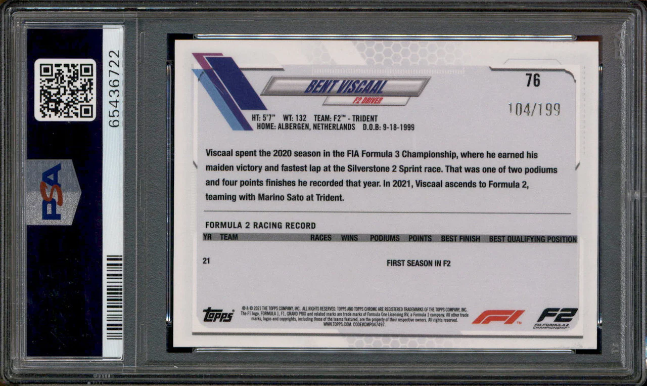 2021 Topps Chrome F1 Purple Checker Flag #76 Bent Viscaal /199 PSA 10 - Image 2