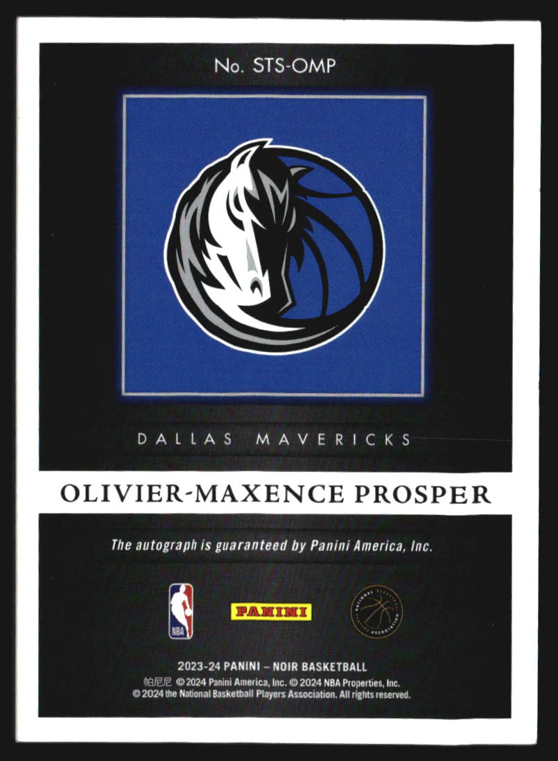 2023-24 Panini Noir Showtime Signatures Olivier-Maxence Prosper RC Auto /99 - Image 2