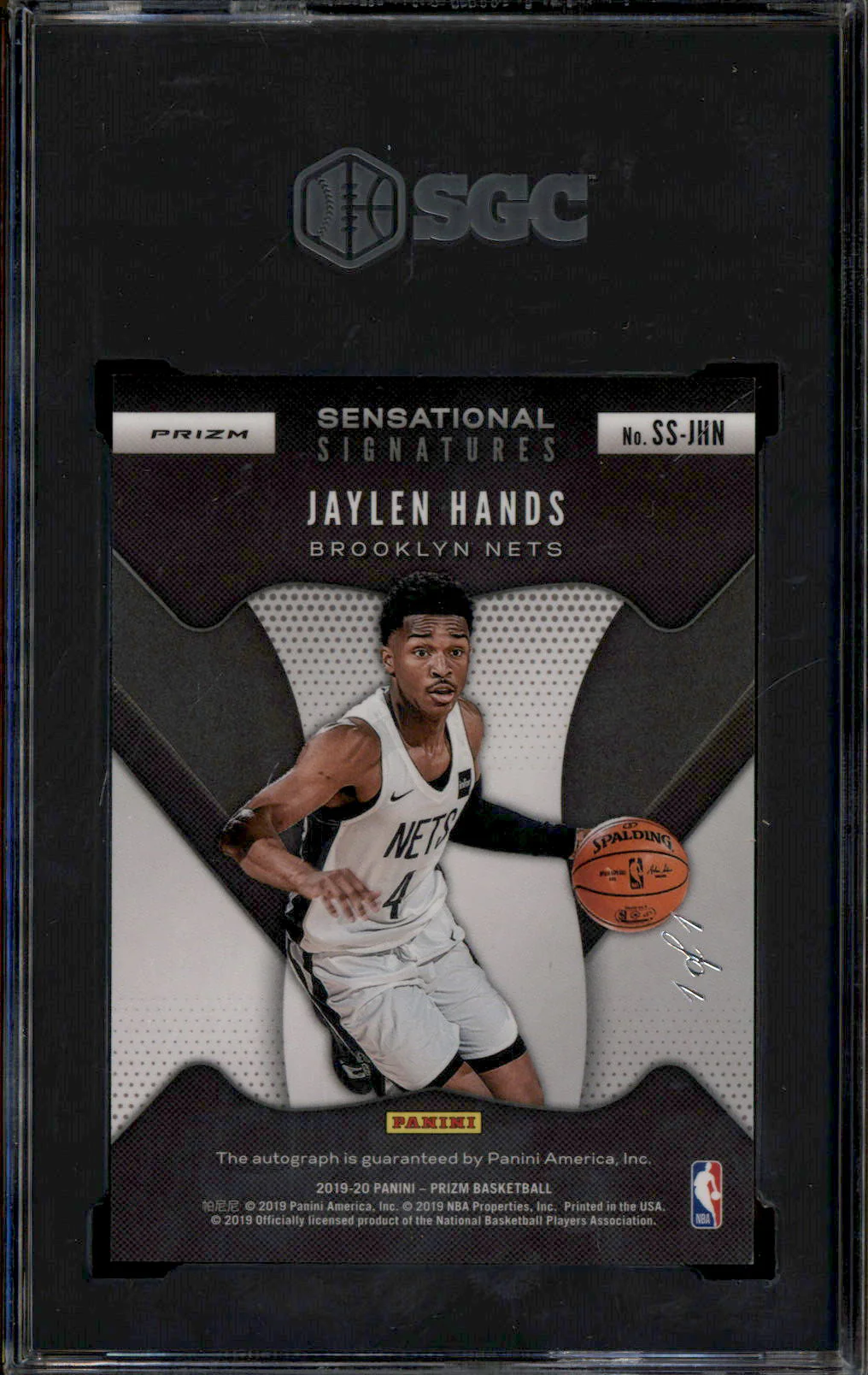 2019 Panini Prizm Sensational Signatures Black Jaylen Hands Auto 1/1 SGC 9 - Image 2