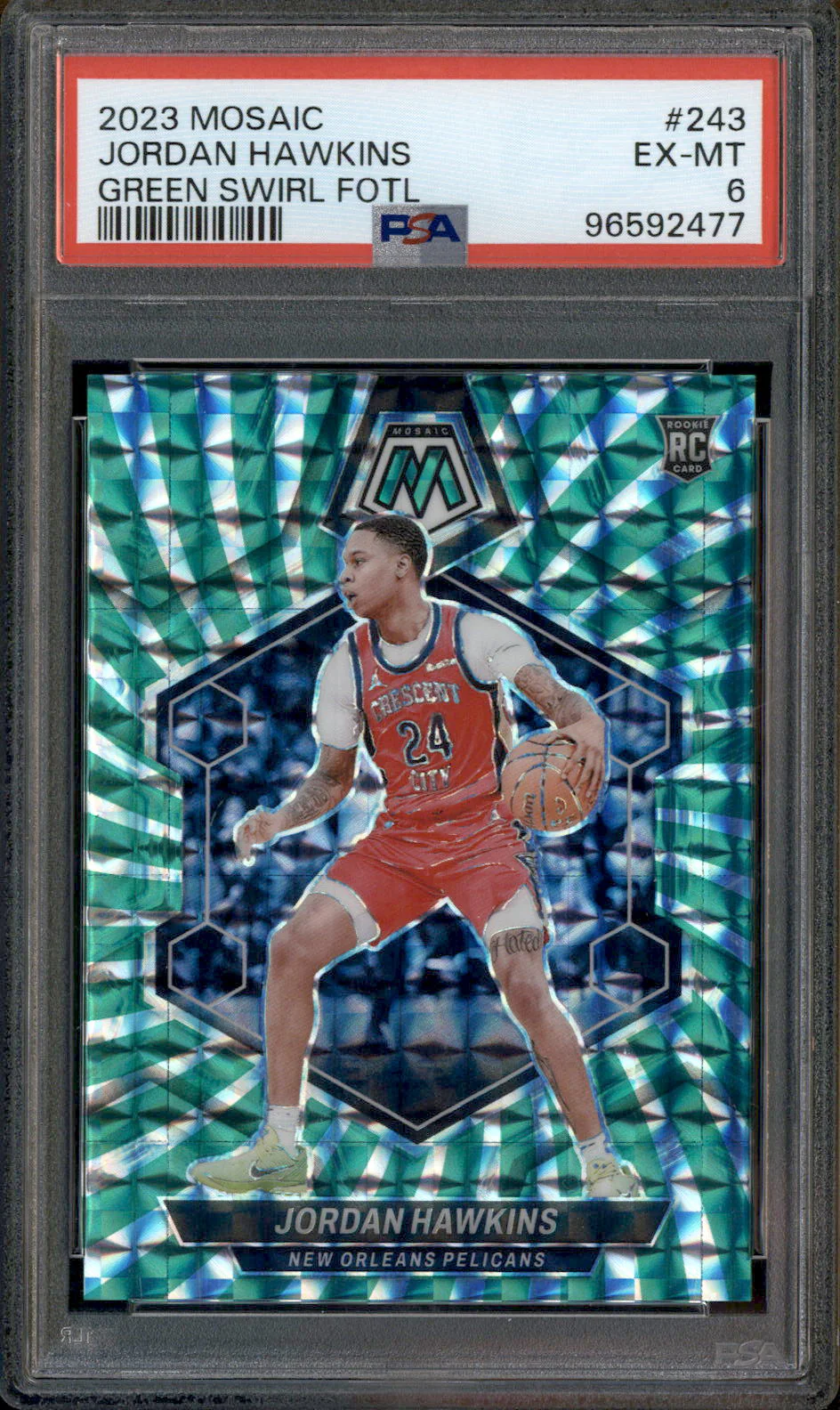 2023 Panini Mosaic Green Swirl FOTL #243 Jordan Hawkins RC Rookie /3 PSA 6