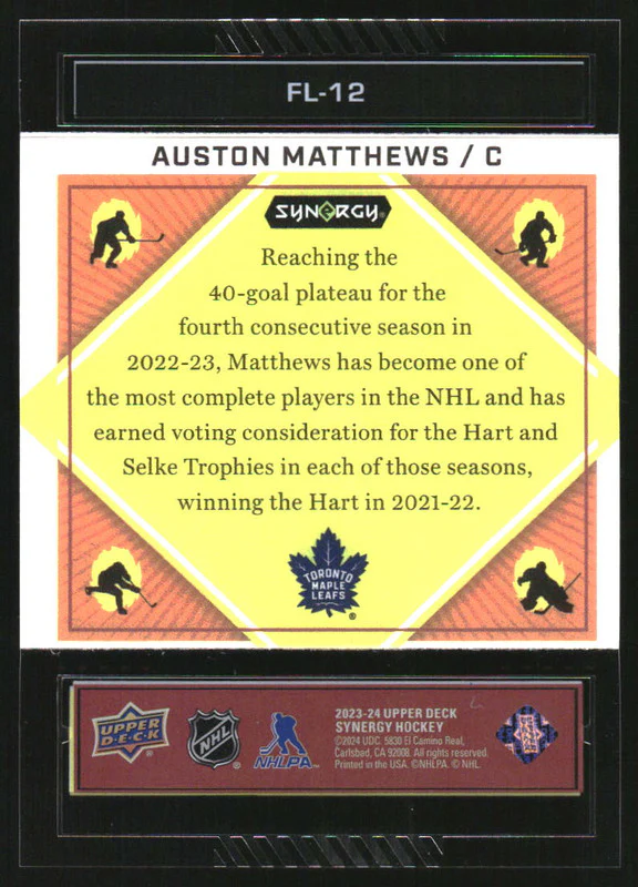 2023-24 Synergy Flammable #FL12 Auston Matthews - Image 2