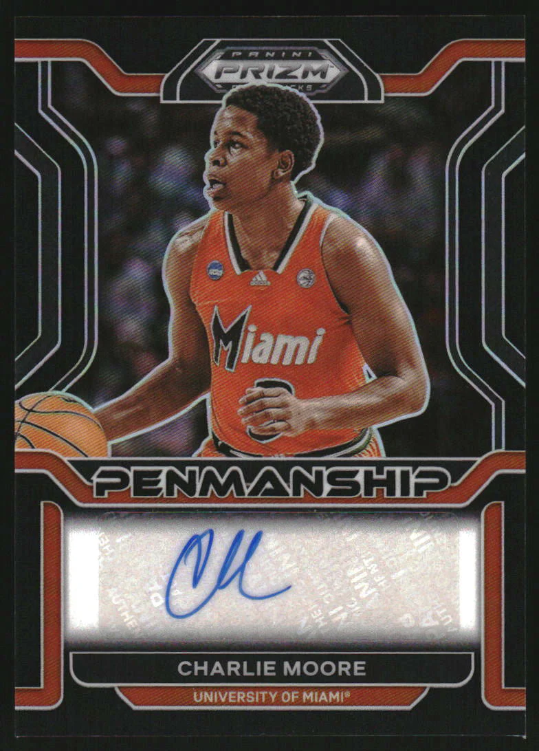 2022-23 Panini Prizm Draft College Penmanship Prizm Black Charlie Moore Auto 1/1