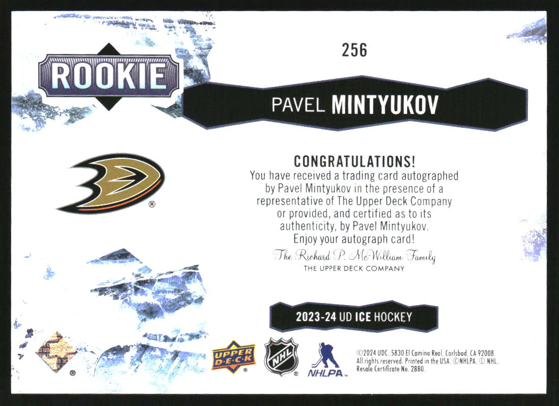 2023-24 Upper Deck Ice Autographs White Snowflake #256 Pavel Mintyukov RC Auto - Image 2