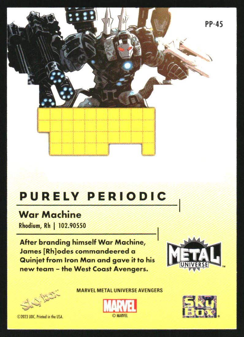 2024 SkyBox Marvel Metal Universe Avengers Purely Periodic #PP45 War Machine /50 - Image 2