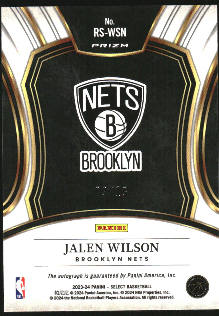 2023-24 Select Rookie Signature Neon Purple Pulsar FOTL Jalen Wilson RC Auto /15 - Image 2