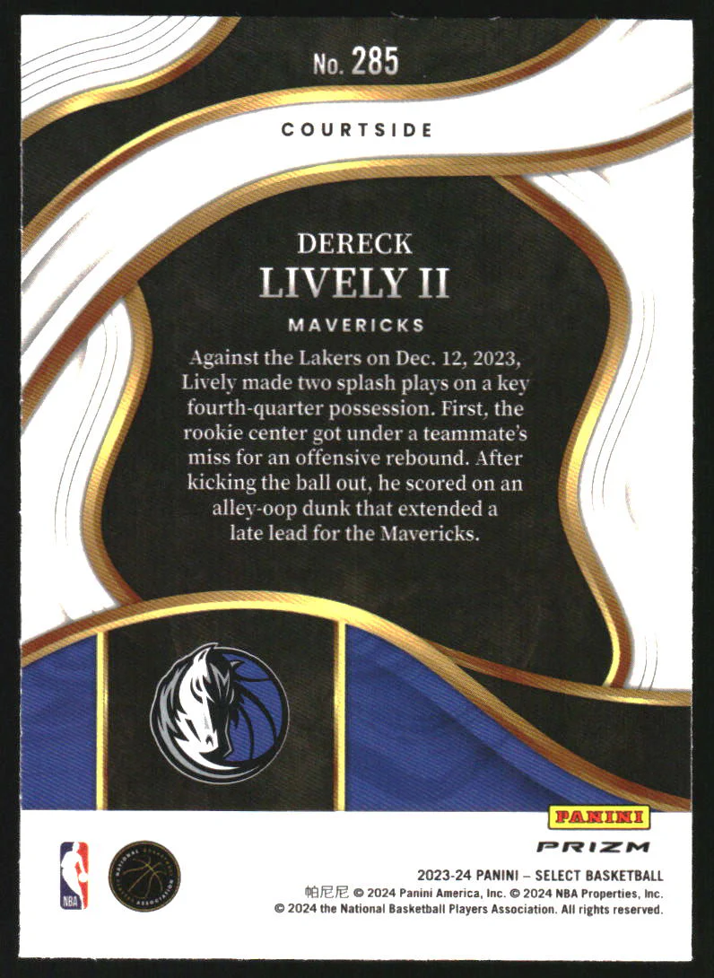 2023-24 Select Prizms Zebra #285 Dereck Lively II RC Rookie - Image 2