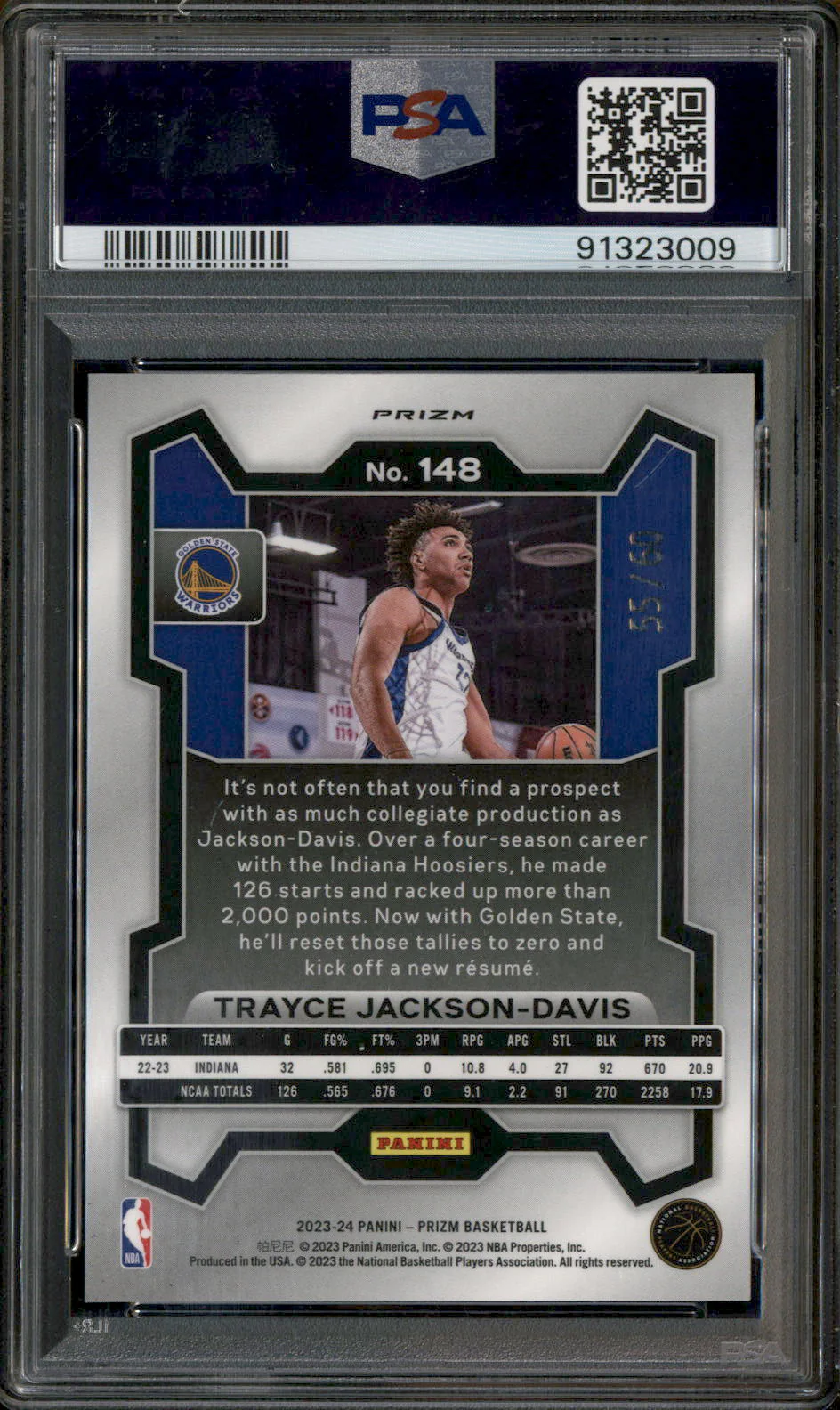 2023 Panini Prizm Orange Wave #148 Trayce Jackson-Davis RC /60 PSA 10 - Image 2