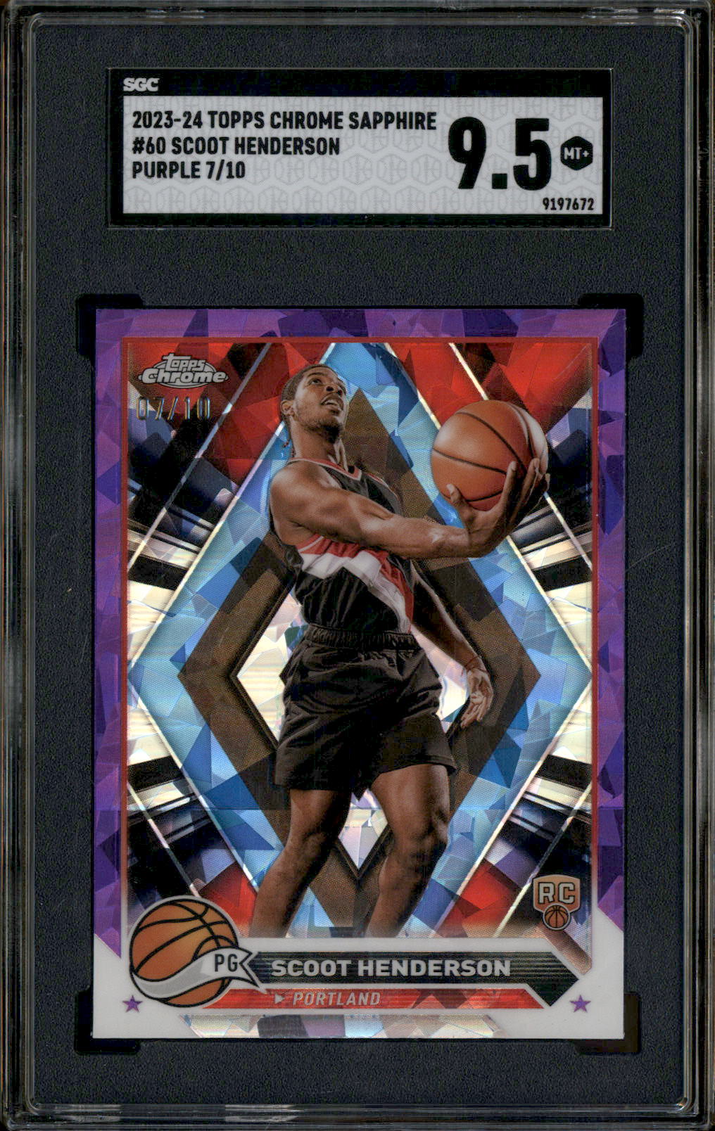 2023 Topps Chrome Sapphire Purple #60 Scoot Henderson RC Rookie /10 SGC 9.5