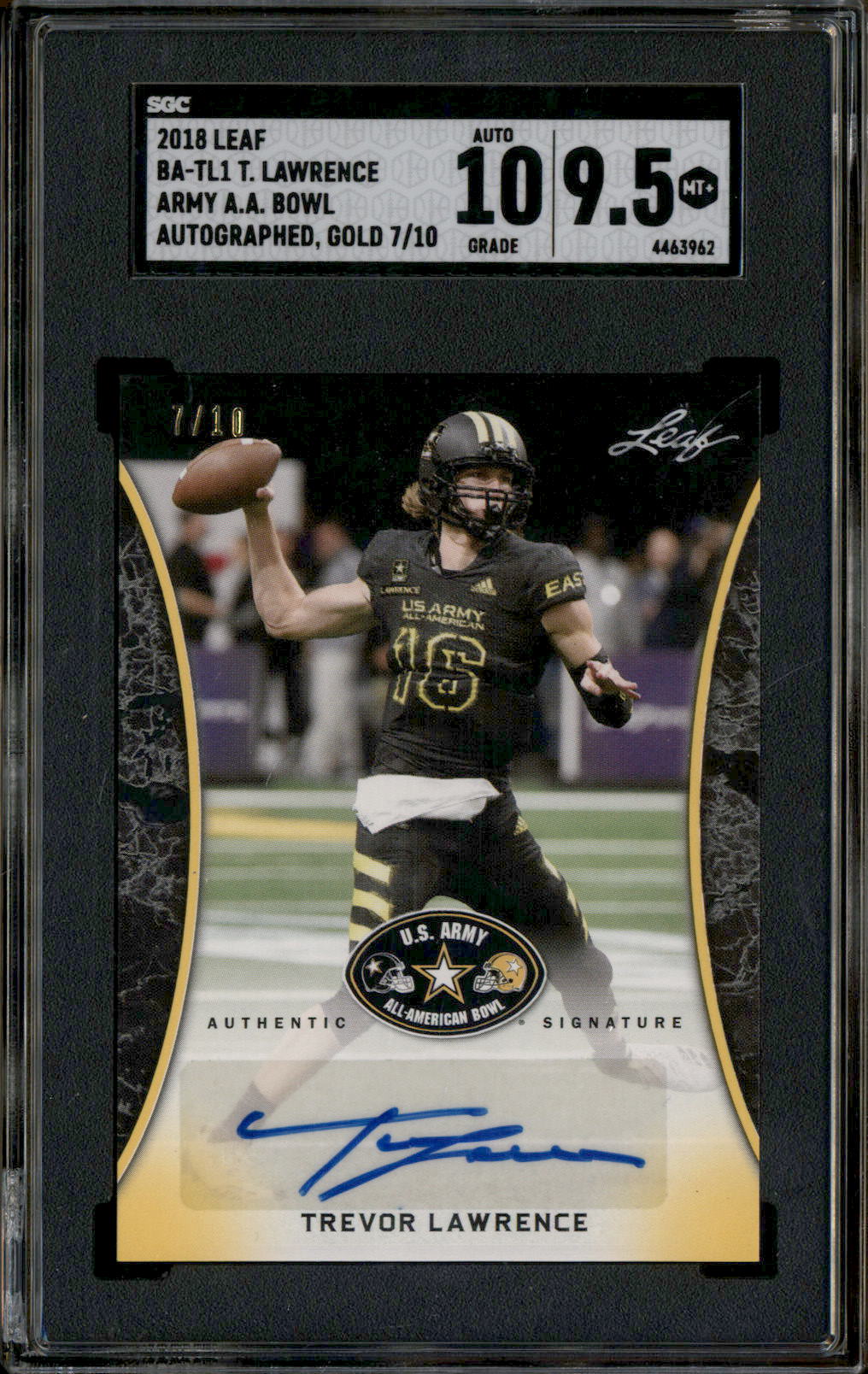 2018 Leaf Army All American Bowl Auto Gold Trevor Lawrence /10 SGC 9.5