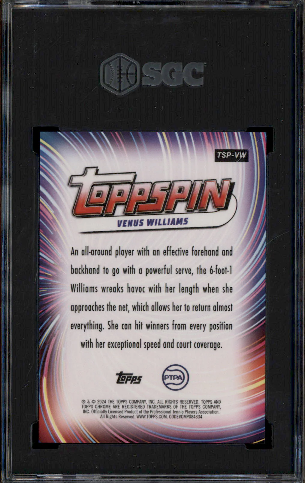 2024 Topps Chrome Toppspin #TSPVW Venus Williams SGC 10 - Image 2