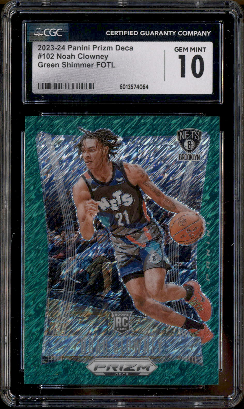 2023 Panini Prizm Deca Green Shimmer FOTL #102 Noah Clowney RC Rookie /12 CGC 10