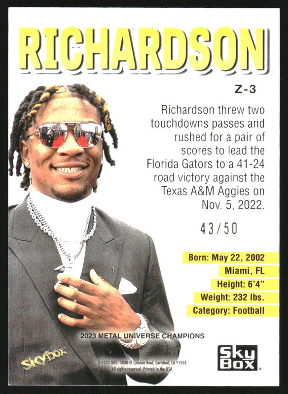 2023 Metal Universe Champions Z-Force Super Rave #Z3 Anthony Richardson RC /50 - Image 2