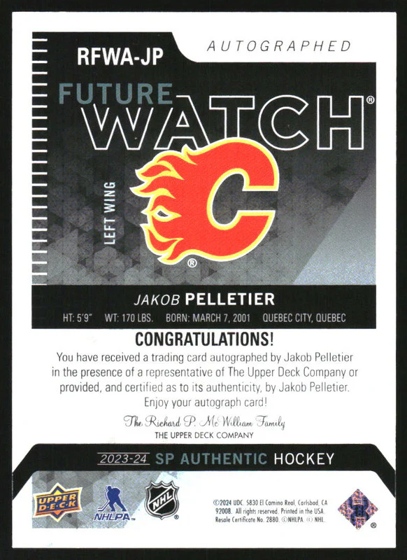 2023-24 SP Authentic '13-14 Retro Future Watch Auto Jakob Pelletier /699 - Image 2