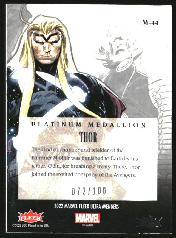 2022 Fleer Ultra Avengers Medallions Platinum #M44 Thor /100 - Image 2