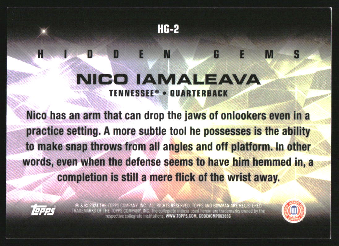 2024 Bowman Chrome University Hidden Gems #HG2 Nico Iamaleava - Image 2