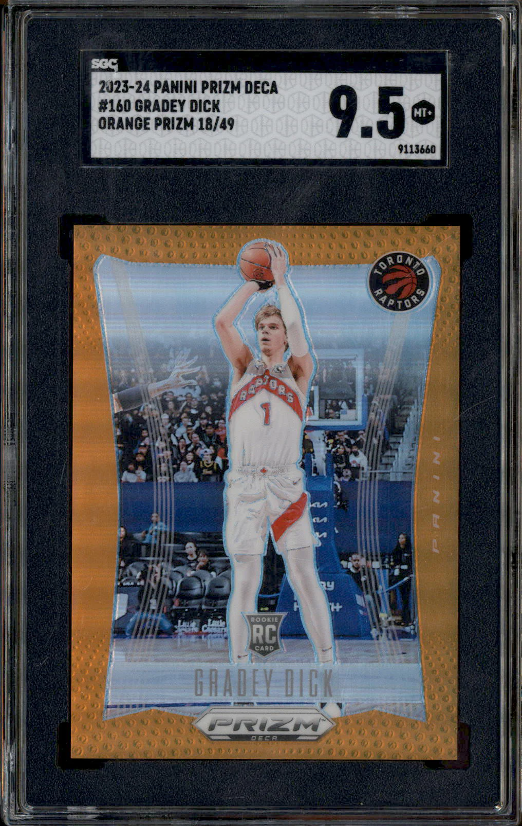 2023-24 Panini Prizm Deca Orange Prizm #160 Gradey Dick RC Rookie /49 SGC 9.5