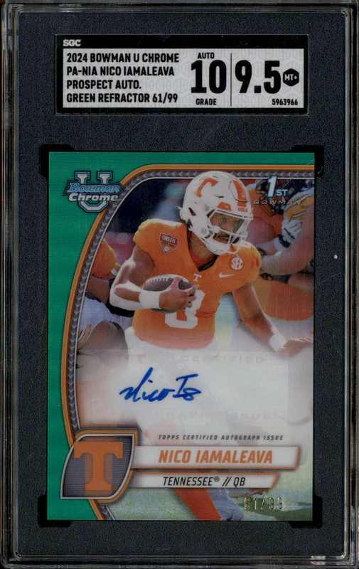 2024 Bowman Chrome University Rookie Auto Green Nico Iamaleava RC /99 SGC 9.5